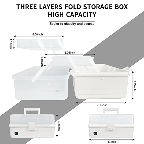 Creahaus 13 inch Art Craft Organizer Storage Box with 3 Layer, Multipurpose Plastic Tool Box with Handle for Sewing, Art Supply, Medicine, Nail, Hair Accessories (White) - color: White