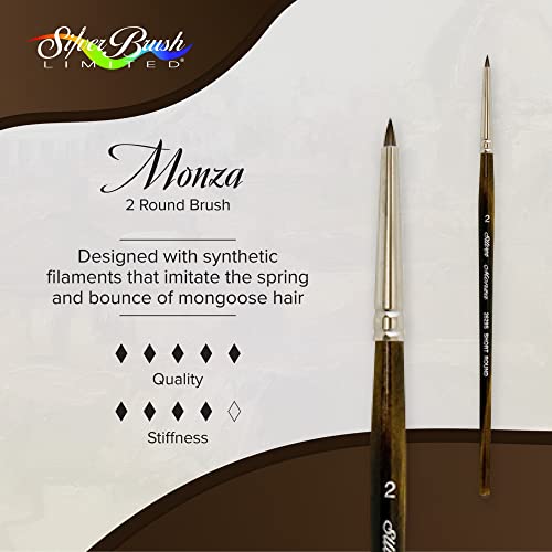 Silver Brush Limited Monza Short Round Oil and Acrylic Paintbrush, Size 2 | Short Handle, Fine Point Stiff Synthetic Mongoose Bristle, Thin and Broad Lines, Superb Paint Absorbency, Tabletop Painting - size: Size 2