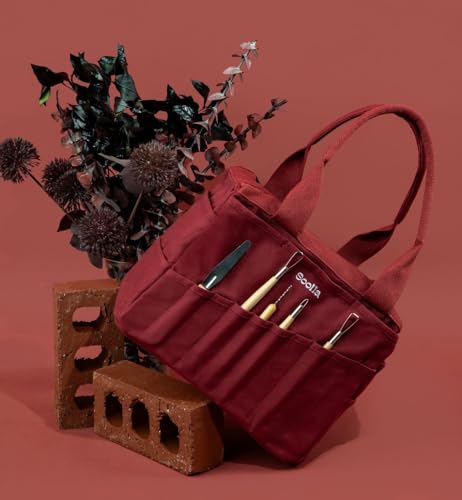 Soolla Studio Bag: Art Supply Storage Organizer & Pottery Tool Bag, Washable Tote, Yarn Bag, Crochet, 30 Pockets, 15+ Colors - color: Sangria Red