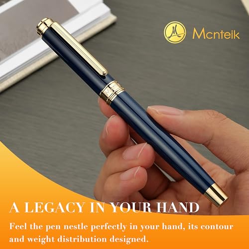 MCNTEIK 317 Rollerball - Stunning Luxury Blue Lacquer Pen with 24K Gold Finish, Schmidt Black Ink Refill, Fancy Gift Set for Men & Women, Professional, Graduation Executive Office, Nice Classic Pens - color: Blue and 24K Gold
