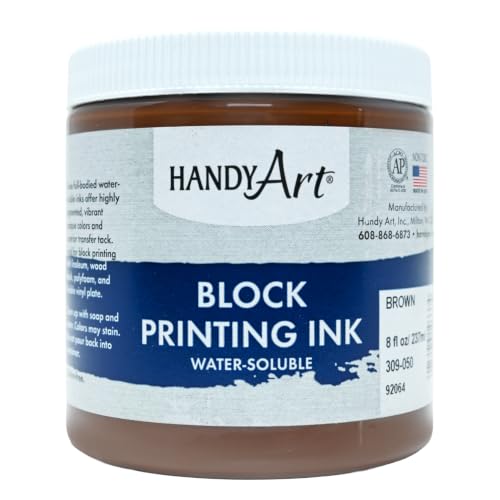 Handy Art Block Printing Ink, Brown, 8 oz Jar, Water-Soluble | Highly Pigmented Vibrant Opaque Color with Superior Transfer Tack, Water Soluble, Certified Safe & AP Non-Toxic, Made in USA - color: Brown, size: 8 Fl Oz
