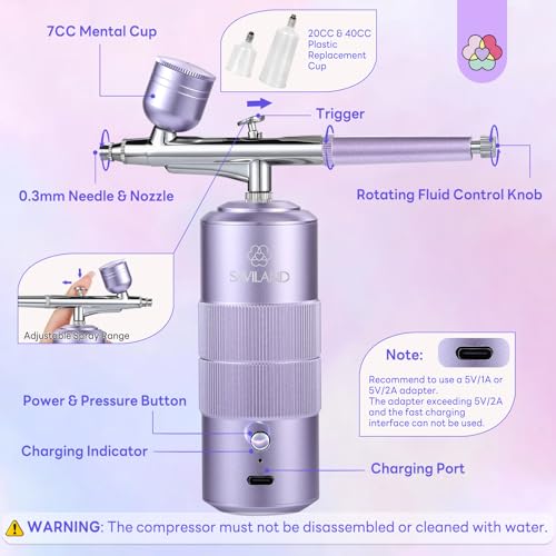 SAVILAND Advanced 30 PSI Airbrush Kit: Purple AirBrush for Nails 0.3s Instant atomization Three-Mode Limitless Nail Art Creativity & Salon-Perfect Instant Color Nail Airbrush Machine for Ombre French - color: Purple Pro