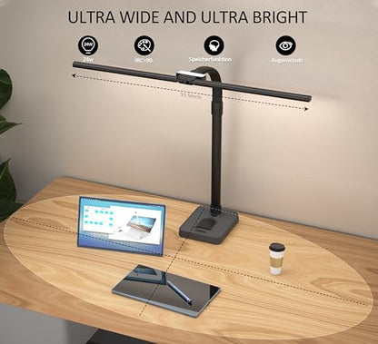 Double Head LED Desk Lamp, Architect Desk Lamps for Home Office, 24W Brightest Workbench Office Lighting-5 Color Modes and 5 Dimmable Eye Protection Modern Desk Lamp (Black-Desktop, Big) - color: Black-Desktop