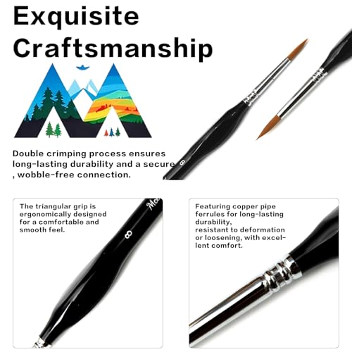 10 Pcs Exquisite Detail Paint Brush Set | Copper Tube, Double-Wire Binding, Birch Wood Triangular Grip for Oil, Watercolour, Acrylic & Digital Art - color: 10pcs Black Pointed Tip Paintbrushes Set
