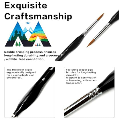 10 Pcs Exquisite Detail Paint Brush Set | Copper Tube, Double-Wire Binding, Birch Wood Triangular Grip for Oil, Watercolour, Acrylic & Digital Art - color: 10pcs Black Pointed Tip Paintbrushes Set