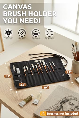 30-Slot Roll-Up Canvas Brush Holder, Black Paint Brush Case | Durable Canvas Organizer for Artists, Portable Travel Design, Fits Brushes & Art Supplies (Brushes not Included) - color: Black