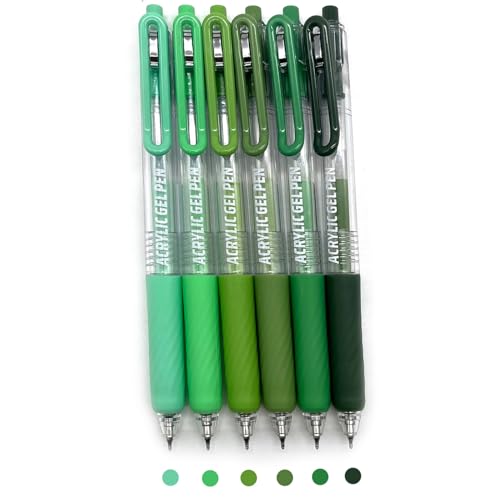 6 Colors 0.7mm Fine Pointed Acrylic Gel Pen Set,Green2.0 | Fit for Drawing Creation, Daily Painting, Coloring, Card Making, Journaling - color: Green