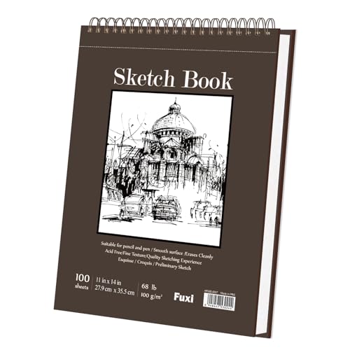 Fuxi Sketch Book 11" x 14", Large Drawing Pad Paper, 100 Sheets_68lb/100gsm - color: Brown, size: 11" x 14" (Pack of 1)