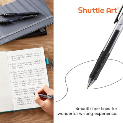 Shuttle Art Black Gel Pens, 36 Pack(18 Gel Pens with 18 Refills) Retractable Medium Point Rollerball Gel Ink Pens Smooth Writing with Comfortable Grip