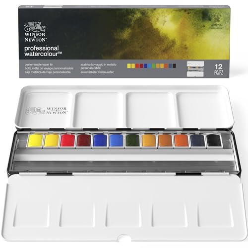 Winsor & Newton Professional Watercolor Paint Set, Customisable Travel Tin - style: Black Box 12 Half Pan