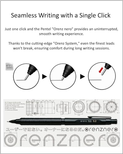 Orenz nero 0.2 HB Black Body + Ain 0.2 HB leads, original Black slim pen case - size: 0.2mm