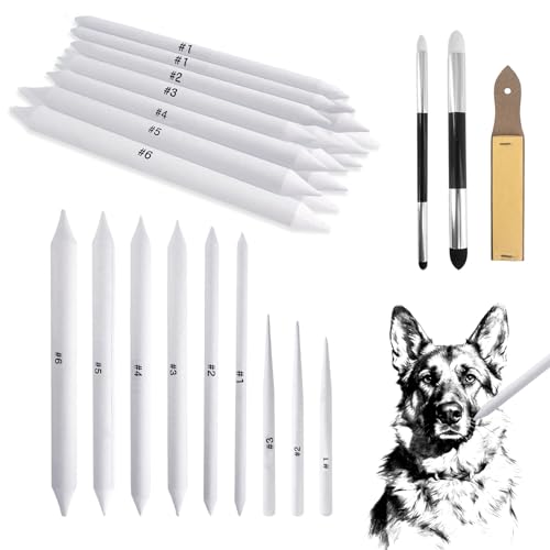 291 Pcs Blending Stump and Tortillion Set, Pencil Sketch Paint Tools Drawing Supplies Paper Blend Stumps Art Blenders with 2 Sponge Pen and 1 Sandpaper Board for Student Shading Drawing (Assorted)