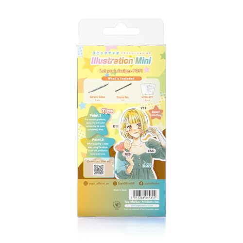 Copic Ciao Illustration Mini Pop Set, 5 Alcohol-markers + 1 Multiliner drawing pen, Yellow