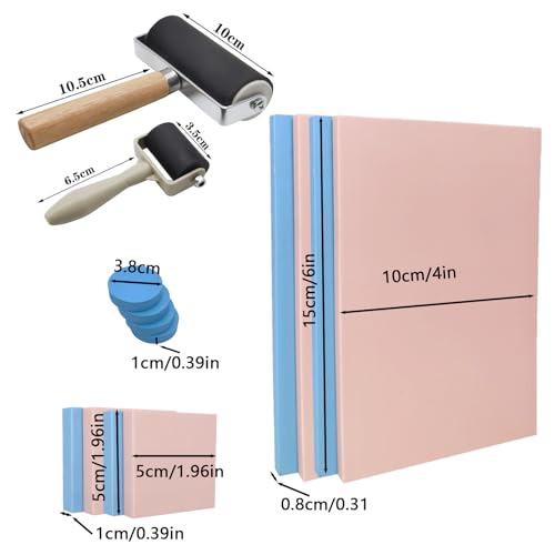 HRJZF 30PCS Rubber Block Stamp Carving Blocks with Cutter Tools and Rubber Brayer Roller for DIY Printmaking and More Crafts (Combo Pack)
