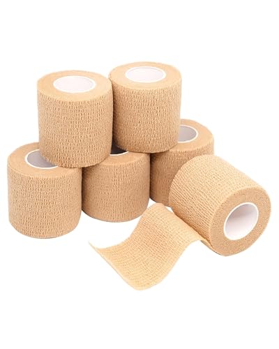 FriCARE Self Adhesive Bandage Wrap, Medical Tape in First Aid Kit, Tan | Elastic Cohesive Bandages for Sports/Vet/Wrist Ankle Wounds, 2 Inches X 5 Yards, Latex-free 6 Rolls - color: Tan