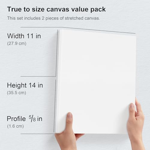 PHOENIX 11x14 Inch Pack of 2 Canvas - Stretched Canvases for Painting, 8 Oz Triple Primed 5/8 Inch Profile 100% Cotton White Blank Framed Canvas for Oil Acrylic & Pouring Art - size: 11"x14", style: Studio 2 Pack Set