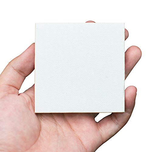 FIXSMITH 3x3 Inch Mini Stretched Canvas Easel Set- Bulk Pack of 12,Small Stretched White Blank Canvas Panels & Wood Easels for Painting Craft Drawing Decoration Gift Art Project DIY, Art Supplies - size: 3"X3"+ Easel