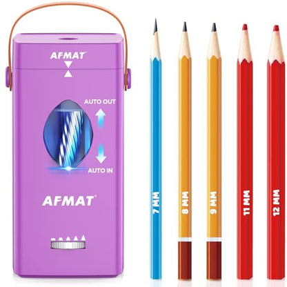 AFMAT Electric Pencil Sharpener, Fully Automatic Pencil Sharpener for 6-12mm No.2/Jumbo Pencils, Auto in & Out, 5 Sharpness Modes, Rechargeable Heavy Duty Sharpeners for Classroom/Home/Office PSC7 - color: Purple