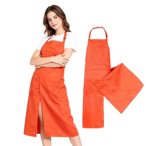 Pottery Split-Leg Make Ceramic Apron, Long Split-Leg Artist Painting Apron with 3 Pockets for Men and Women - color: Orange