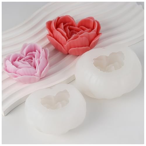 2 Pcs Rose Candle Molds, 3D Heart Rose Flower Silicone Molds, Valentine’s Day Heart Resin Casting Mold for DIY Soap Candle Wax Melt - color: Heart Rose