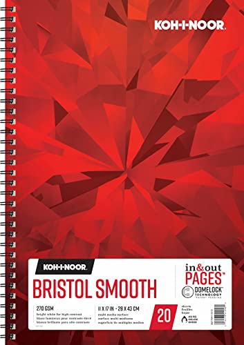 Koh-I-Noor 11" x 17" Bristol Smooth Bright White Paper Pad with In and Out Pages, 270 GSM, Side Wire-Bound, 20 Sheets per Pad (26170411513) - color: Smooth Bright White, size: 11 x 17 Inches