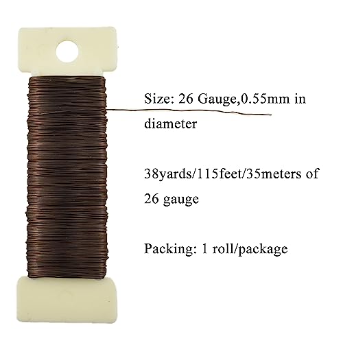 HAHIYO 26Gauge Coffee Color Metal Floral Wire - 1 Roll, 38 Yards (115 Feet) - Flexible Paddle Wire for Craft, Christmas Wreath, Flower Arrangement, Bouquet Wrapping, Wedding, DIY - color: Coffee, size: 26Gauge-1P/38Yards