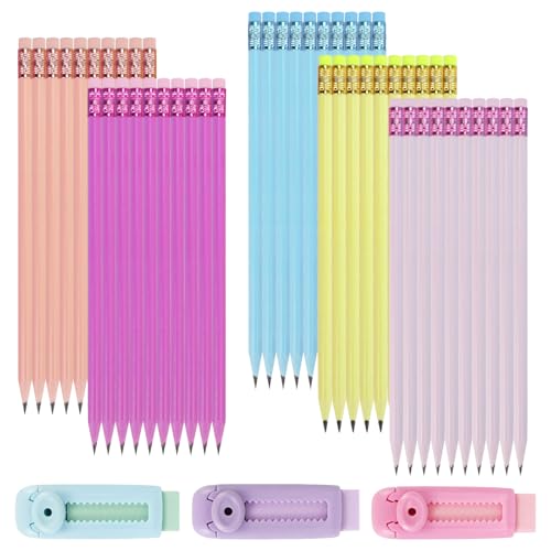Buqoo 50 PCS Cute Wooden Lead Pencil Pro Art and Sketching Pencil Kit | Comes with 3 Push-Pull Refillable Erasers, Drawing Supplies, Charcoal Pencils, Charcoal Pencils for Drawing - color: Pink