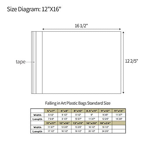 25 Pack Acid Free Crystal Sealed Clear Bags for 12x16 Art Prints, Photos | 1.496mil (Single Side), 12 2/5 Inches by 16 1/2 Inches - size: 12 inch x 16 inch