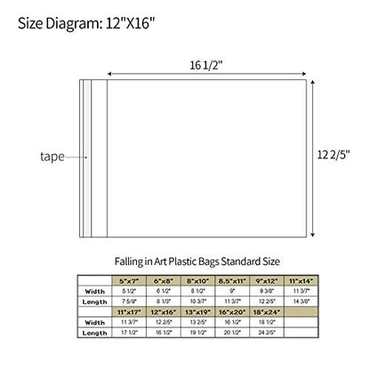 25 Pack Acid Free Crystal Sealed Clear Bags for 12x16 Art Prints, Photos | 1.496mil (Single Side), 12 2/5 Inches by 16 1/2 Inches - size: 12 inch x 16 inch