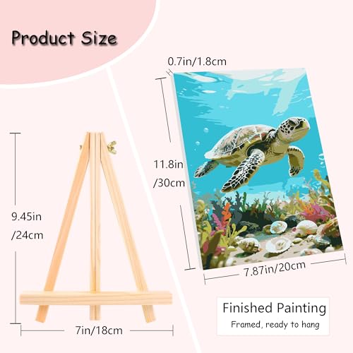 Muzagroo Art 4 Pcs Paint by Numbers Kits for Adults Framed Canvas with Wooden Easel DIY Sea Turtle Acrylic Oil Paintings Kits Paint by Numbers on Canvas Wall Art (8x12 inch) - color: Ocean