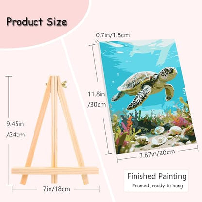 Muzagroo Art 4 Pcs Paint by Numbers Kits for Adults Framed Canvas with Wooden Easel DIY Sea Turtle Acrylic Oil Paintings Kits Paint by Numbers on Canvas Wall Art (8x12 inch) - color: Ocean