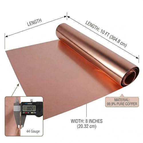 Versatile Copper Sheet for Crafting and Electrical Projects - 44 Gauge(0.05mm), 8in x 10ft, Waterproof & Heat-Resistant Copper Mesh Roll - color: 44 Gauge(0.05mm) x 8in x 10ft - Bronze
