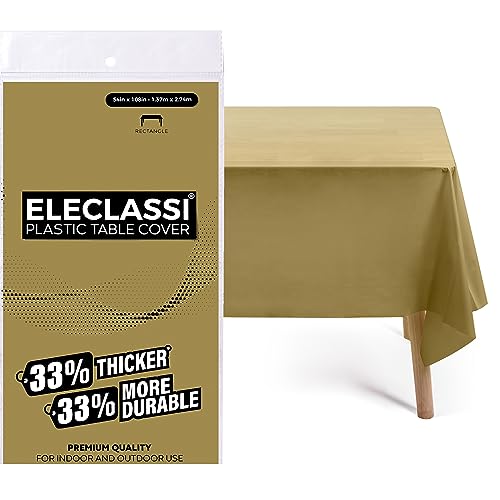 Eleclassi Gold 12 Pack Premium Disposable Plastic Tablecloth 54 x 108 in - Plastic Table Cloth Disposable Tablecloth for Rectangle Table Up to 8 Feet - color: Gold, size: 12 Pack Rectangle