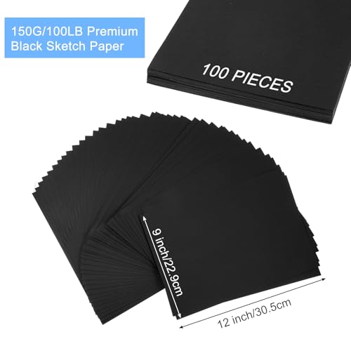 100 Sheets Black Sketch Drawing Paper Heavyweight 150 GSM /100 Lbs Artist Drawing Paper Sketchbook for Colored Pencil, Oil Pastel, Charcoal, Gel Pen, Chalk(9 x 12 Inches)
