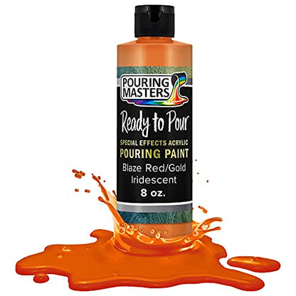 Pouring Masters Blaze Red/Gold Iridescent Special Effects Acrylic Pouring Paint - Premium 8-Ounce Pre-Mixed Fluid Acrylic Paint - Fluid Art Supplies for Canvas, Wood, Paper, Tile & Rocks - color: Blaze Red/Gold, size: 8 Fl Oz (Pack of 1)