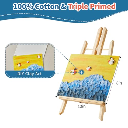 DIY Canvas Painting Kit with Clay, 3 Blank 8x10 Inch Canvas Panels, 5 Packs of Clay, 8 Vibrant Acrylic Paint Colors, and 3 Brushes, Creative Art Kit for DIY Projects & Crafting Fun - size: 8"x10"(3-Pack), style: DIY Clay