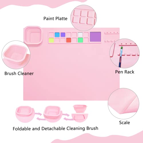 Silicone Painting Mat 20"x16", Art Craft Mat with Cup, Pink - color: Pink