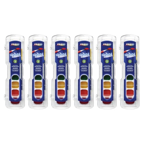 Prang Washable Semi-Moist Watercolors Oval Pan Set with Size 6 Paintbrush, Non-Refillable, 8 Assorted Colors, Pack of 6 - style: 8 Color (Pack of 6)