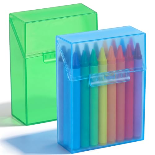 Clabby 2 Pcs Clear Plastic Crayon Boxes Hold 24 Count, Blue,Green | Organizer Box, Case, Colorful, Portable Storage Holder with Snap Lid, for Kids Boys Girls School Classroom Home Art Supply - color: Blue,Green