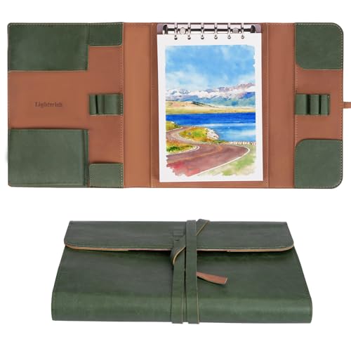 Lightwish Watercolor Pad - A5 20 Sheets 100% Cotton 300GSM Hot Press Paper | Detachable with Backing Board | All-in-One Travel Watercolor Journal with Brush Holders & Storage Pockets - color: Green