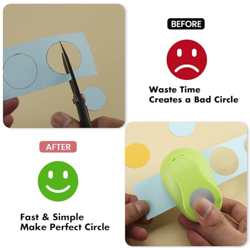 Circle Paper Punch Set, 3/8 inch, 5/8 inch, 1 inch, 1.5 inch, 2 inch, 5 Different Size Circle Punches for Crafting Designs, Office Supplies, Card Making, DIY Albums, Photos - color: Green