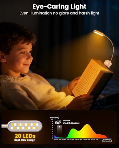 Glocusent 20 LED Reading Lights for Books in Bed, Eye Caring Reading Light - color: Pink, size: Upgraded