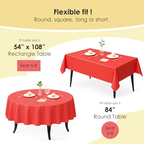 12-Pack Red Plastic Tablecloths – 84 Inch Round Disposable Table Covers, Heavy Duty & Waterproof for Parties, Events, Banquets, Red - color: Red, size: 84" Round
