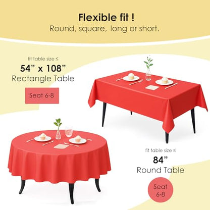 12-Pack Red Plastic Tablecloths – 84 Inch Round Disposable Table Covers, Heavy Duty & Waterproof for Parties, Events, Banquets, Red - color: Red, size: 84" Round