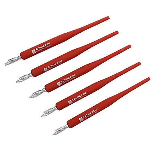 Plastic Professional Manga Gothic Pen Dip Pen Set with 5 Nibs Manga Calligraphy Drawing Pen Kit - 5 Pcs, Red - color: Red