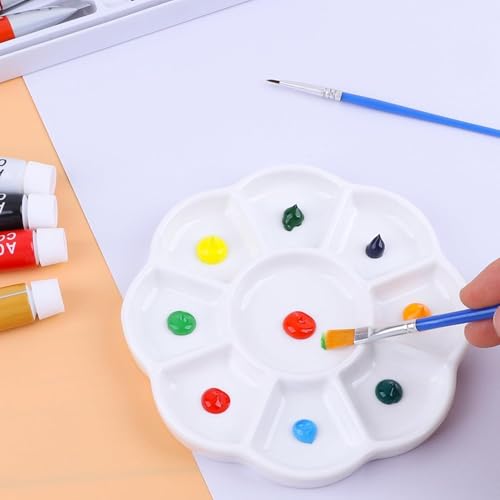 9 Well Porcelain Ceramic Watercolor Paint Palette, 5.3 Inch Flower Design Mixing Tray for Arts Crafts, Gouache, Acrylic Paints, Jewelry Organizer