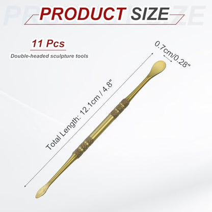 HARFINGTON 11pcs Wax Carving Tool 4.75" Double-Headed Stainless Steel Sculpture Tools Kit Modeling Engraving Sculpting Spoons for Clay Pottery Crafts Shaping, Green Gold - color: Green Gold