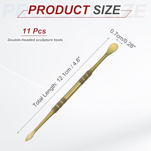 HARFINGTON 11pcs Wax Carving Tool 4.75" Double-Headed Stainless Steel Sculpture Tools Kit Modeling Engraving Sculpting Spoons for Clay Pottery Crafts Shaping, Green Gold - color: Green Gold