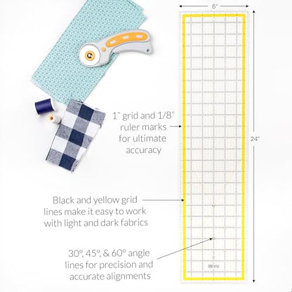 WA Portman 24x36 Fabric Cutting Mat for Sewing, Rotary Cutter & Clear Ruler | Quilting Kit includes 24x36 Sewing Cutting Mat Large, Rolling Fabric Cutter w/ 5pc Blades, & 6x24 Quilting Ruler, Sewing Kit - size: 24" x 36"