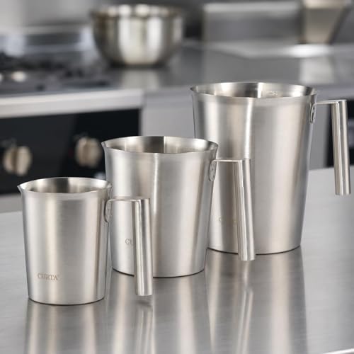 18/8 Stainless Steel Measuring Cup with Round Handle and Pour Spout, Commercial Kitchen Food Prep Pitcher for Restaurant, Bakery, Cooking and Ingredient Measuring, 32 OZ (4 Cup, 1000 ML) - color: Round Handle, size: 32 OZ (4 Cup, 1000 ML)